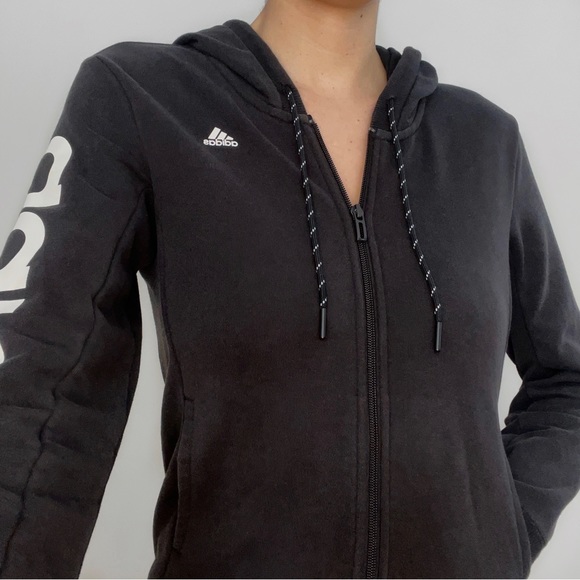 Black adidas spell out hoodie sports jacket, size S 🔥 - Picture 3 of 5